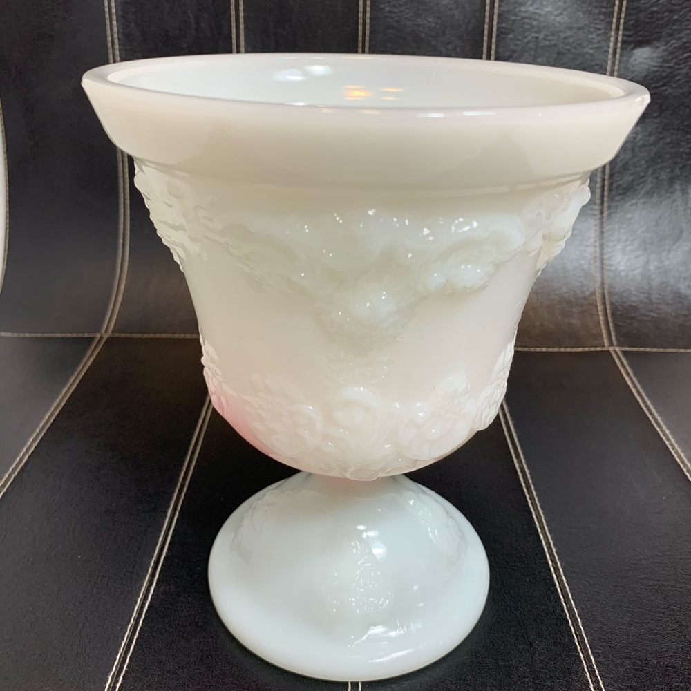 VTG Milk Glass Pedestal Vase/Planter Compote